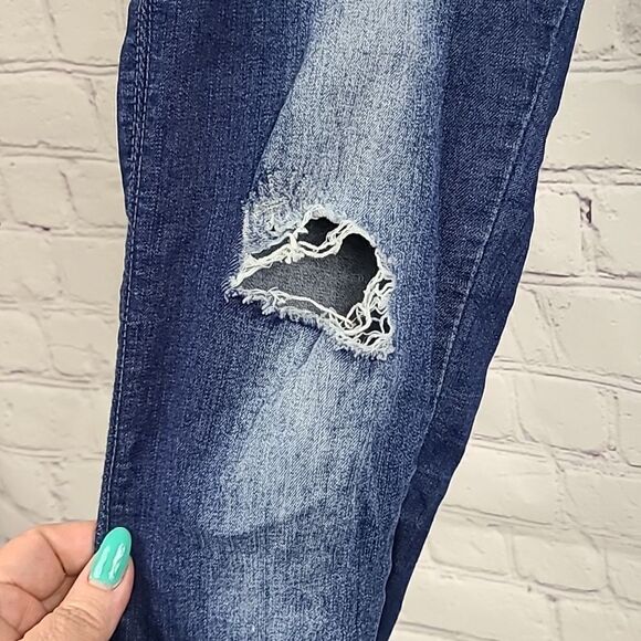 Hudson Girls Skinny Fit Jegging Stretch Distressed Denim Holey Dark Blue Jeans - Picture 3 of 7